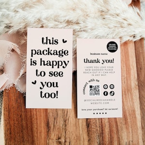 Cute Retro Business Card Thank You Canva Template, QR Code Editable Customer Thank You Business Packaging Insert Mini Thank You 2x3.5" -Jace