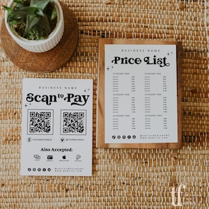 Retro Scan to Pay Sign & Price List Template, QR Code Sign, Printable Payment Sign, Accepted Payments Sign, Pricing Sheet, Price Guide- Dani