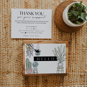 Plantilla de tarjeta de agradecimiento empresarial de Boho Plants, gracias editable por su tarjeta de compra Planta en maceta, tarjeta de inserción de pedido de cactus, Canva gracias
