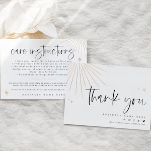 Goldene Kerzenpflegekartenvorlage, Celestial Candle Anleitungskarte, bearbeitbare Dankeskarte, Kerzen-Business-Paket-Einlegekarte Canva-Gwen
