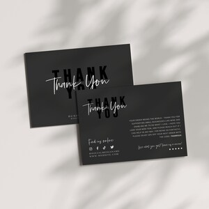 EDITABLE Black Luxury Business Thank You Card Canva Template, Customer Package Insert Card, Elegant Card Mailer Insert, DIY Postcard - Ashe