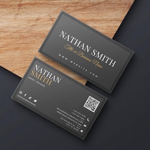 Black Business Card Canva Template INSTANT DOWNLOAD, Printable Business Card, Editable Masculine Business Card, DIY Business Branding - Noah