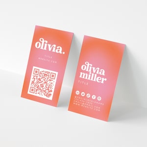 Retro Business Card Canva Template, DIY Printable QR Code Business Card, Business Branding, Gradient Ombre Business Card, Unique Bold Groovy