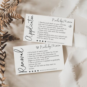 False Nails Application Card Template, Editable Artificial Nail Apply Remove Card, Printable Press On Nail Guide Business Card 3.5x2 - Rylee