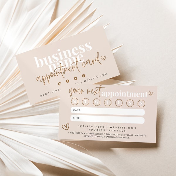 Neutral Appointment Reminder Card Canva Template, Boho Editable Business Card, Booking Reminder Printable, Next Appointment Card - Bohe