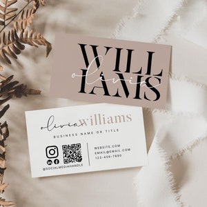 Modern Business Card Template QR Code, DIY Printable Business Card, Small Business Branding, Minimal Business Card, Canva - Wells