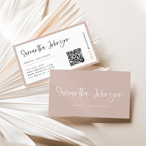 Boho Business Card Canva Template, INSTANT DOWNLOAD Printable Feminine Business Card, Neutral Calling Card, QR Code Business Card - Gwen