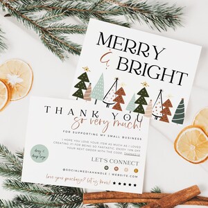 Boho Christmas Business Thank You Card Template, Bohemian Holiday Printable Thanks For Your Purchase, Small Business Package Insert - Sage