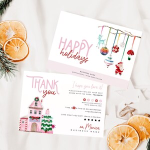 Watercolor Christmas Business Thank You Card Canva Template, Cute Holiday Printable Thanks For Your Purchase, Vintage Xmas Package Insert