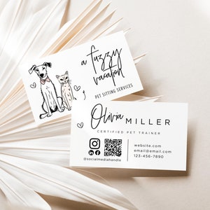 Pet Business Card Template QR Code Canva Dog Walking Printable Business Card Pet Sitting Business Card, Pet Boarding, Animal Business - Dusk