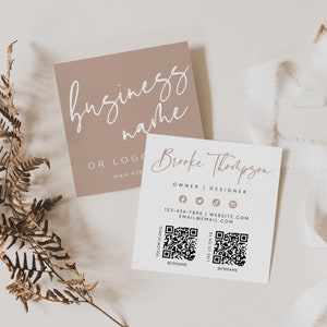 Elegant Square Business Card Canva Template, DIY Printable with QR Codes, Small Business Card Business Branding Minimal Business Card - Vera