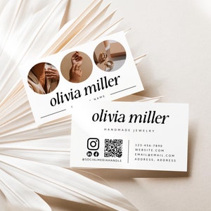 Modern Business Card Template QR Code Canva, DIY Printable Photo Business Card, Small Business Branding, Minimal Business Card Pics - Cove