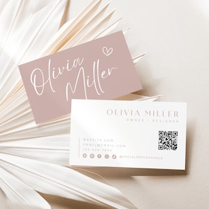 Boho Business Card Template, Editable Business Card with QR Code, Business Branding, Modern Printable QR Code Business Card Template - Clove