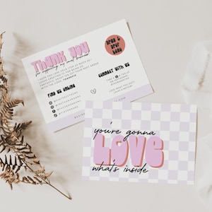 Retro Valentine Business Thank You Card Template, Groovy Editable Thank You Card, Small Business Package Insert Card, Canva Template