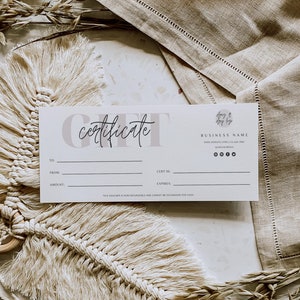 Plantilla de certificado de regalo, vale de regalo imprimible, certificado de regalo editable, salón de vales de regalo de spa con tarjeta de regalo, certificado moderno - Emory
