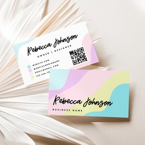 Colorful Cute Business Card Template, Printable Pastel Business Card Design, DIY Calling Card, Business Branding, Editable Canva Template