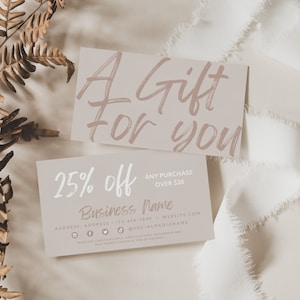 Boho Coupon Card Template, Printable Business Coupon Canva Template, Neutral Business Card, Business Marketing Card Promotional Card -Loxli