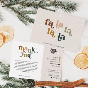 Retro Boho Christmas Business Thank You Canva Template, Holiday Printable Thanks For Your Purchase, Editable Seasonal Package Insert Card