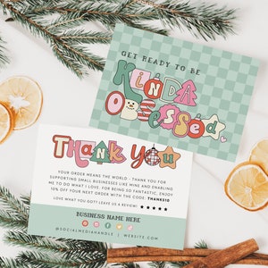 Cute Holiday Business Thank You Card Canva Template, Printable Christmas Thanks For Your Purchase Card, Package Insert Groovy Christmas Bryn