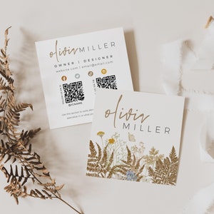 Szablon wizytówki Boho, projekt kwadratowej wizytówki Boho do druku, wizytówka DIY, branding firmy, szablon Canva DIY - Suri
