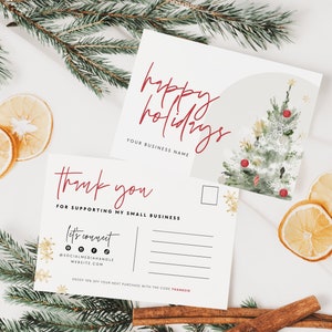 Boho Christmas Business Thank You Postcard Canva Template, Holiday Printable Thanks For Your Purchase, Watercolor Xmas Card Printable Skye