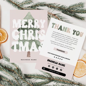 Retro Holiday Business Thank You Card Canva Template, Printable Christmas Thanks For Your Purchase Card, Package Insert Groovy Christmas