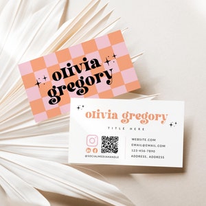 Retro Business Card Canva Template, Printable Groovy Business Card Design, QR Code Business Card, Scannable Card, DIY Editable Branding -Ace