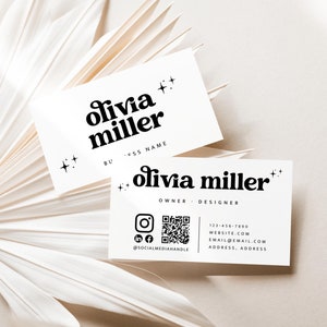 Biglietto da visita retrò modello Canva Codice QR, design di biglietti da visita Groovy stampabile, biglietto da visita con codice QR modificabile, biglietto scansionabile - Dani