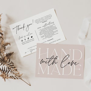 Modern Handmade Business Thank You Card Canva Template, Blush Printable Artificial Wreath Care Guide, Holiday Wreath Instructions Card -Ayla
