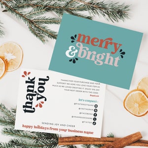 Retro Christmas Business Thank You Card Canva Template, Colorful Boho Holiday Printable Thanks For Your Purchase, Package Insert Thank You