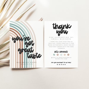 Retro Thank You Card Template, Small Business Editable Boho Thank You Card, Printable Rainbow Order Insert Card, DIY Canva Template - Trixie