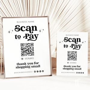 Retro Scan to Pay QR Code Sign Canva Template, Printable Payment Sign, Accepted Payments Pay Here, Venmo Paypal Cashapp 1 QR Code - Dani