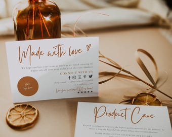 Szablon Canva z podziękowaniami dla firm w stylu boho, wkładka z instrukcją pielęgnacji świecy lub ubrań – Allie