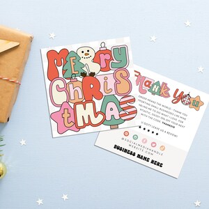 Square Holiday Business Thank You Card Canva Template, Printable Christmas Thanks For Your Purchase Card Package Insert Groovy Xmas Bryn