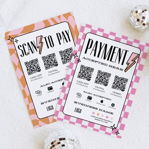 Colorful Scan to Pay Sign, 3 QR Code Sign Canva Template, Cute Fun Printable Payment Sign, Editable Accepted Payments CashApp Venmo - Brooks