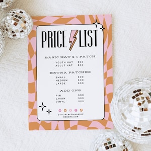 Hat Bar Price List Canva Template, Editable Trucker Hat Menu Price Sheet - Brooks