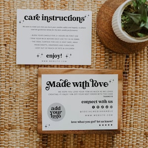 Retro Candle Care Card with Logo, Printable Business Thank You Card Template, Editable Candle Instructions Card, Package Insert Card - Dani