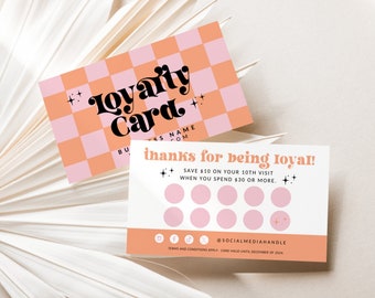 Retro Loyalty Card Template Canva, Editable Customer Punch Card, Rewards Card Design, DIY Printable Discount Card, Customer Stamp Card - Ace