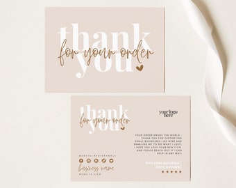 Boho Business Thank You Card Canva Template, Editable Neutral Customer Thank You Business Packaging, DIY Printable Insert - Bohe