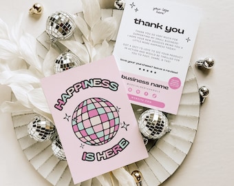 Trendy Retro Business Thank You Card Canva Template, Editable Disco Ball Customer Thank You Business Packaging, DIY Cute Fun Thank You