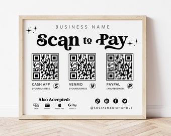 Retro Scan to Pay Sign Template, QR Code Sign, Printable Payment Sign, Accepted Payments Sign, CashApp Paypal Sign, Printable Sign - Dani
