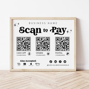 Retro Scan to Pay Sign Template, QR Code Sign, Printable Payment Sign, Accepted Payments Sign, CashApp Paypal Sign, Printable Sign - Dani