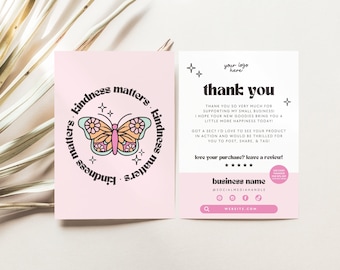 Retro Butterfly Business Thank You Card Canva Template, Editable Retro Customer Thank You Business Packaging Card Printable Thank You, Pixie