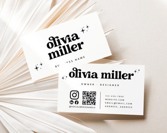 Retro Business Card Canva Template QR Code, Printable Groovy Business Card Design, Editable QR Code Business Card, Scannable Card - Dani