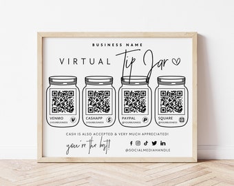 Printable Virtual Tip Jar Venmo Payment Sign, Cash App QR Code Sign ...