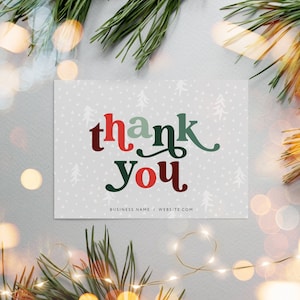 Boho Retro Christmas Business Thank You Canva Template, Holiday Printable Thanks For Your Purchase, Editable Customer Thank You Card