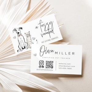 Pet Business Card Template QR Code Canva Dog Walking Printable Business Card Pet Sitting Business Card, Pet Boarding, Animal Business - Dusk