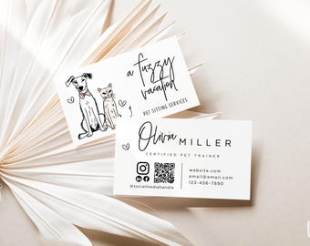 Pet Business Card Canva Template, QR Code, Dog Walker Pet Sitter