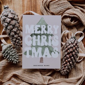 Retro Holiday Business Thank You Card Canva Template, Printable Christmas Thanks For Your Purchase Card, Package Insert Groovy Christmas image 2