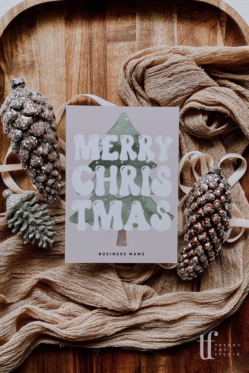 Retro Holiday Business Thank You Card Canva Template, Printable Christmas Thanks For Your Purchase Card, Package Insert Groovy Christmas image 2